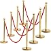 Yaheetech 8PCS stanchions and Velvet Ropes Round Top Stainless Steel Stanchion Crowd Control Barrier Posts w/6.5 FT Red Rope Gold