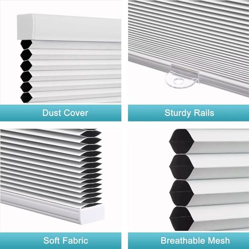 MYshade Blackout Honeycomb Shades, Room Darkening, White, 24x64