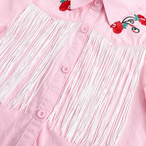 Girls Western Shirt Western Cowgirl Fringe Shirt Long Sleeve Embroidered Tassel Button Down Blouse Tops4