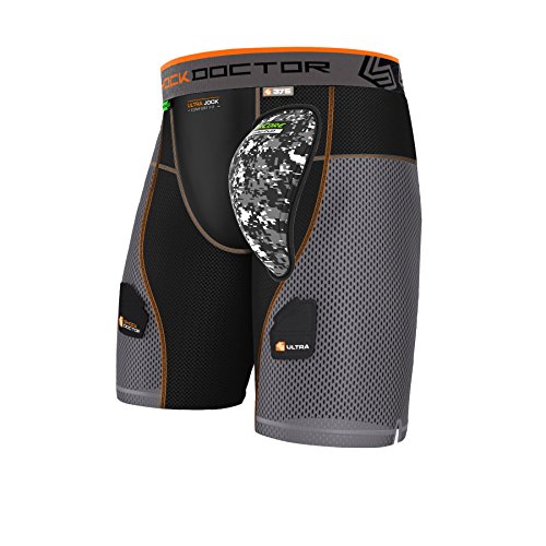 Shock Doctor Adult 375 Ultra Power Stride HK Short Hard Cup, Large, Black/Grey