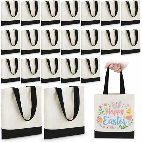 Amylove Mini bolsa de mano de lona en blanco para sublimación, reutilizable, para comestibles, bolsa de bricolaje, bolsa de regalo para fiestas incluso, Blanco con mango negro, 8.5 x 8 Inch