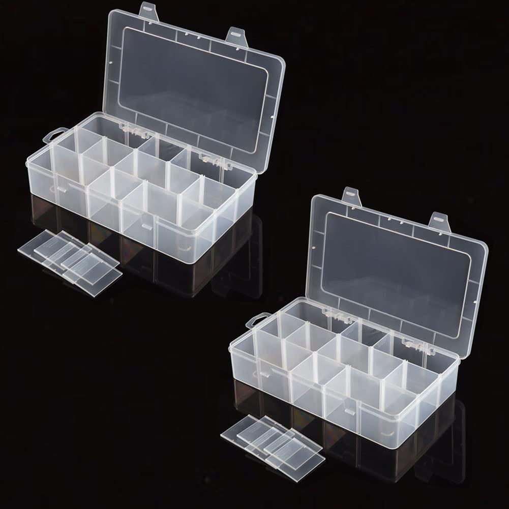 2 Packs 30 Large Grids Sewing Thread Organizer Storage Box,with Adjustable Dividers,Clear Plastic Container Holder for Embroidery,Washi Tape