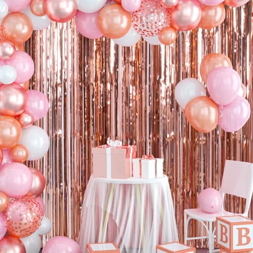 Image of Rose Gold Birthday Party Decorations 2Pack Backdrop Curtains Halloween Decorations Photo Booth Props Decorations