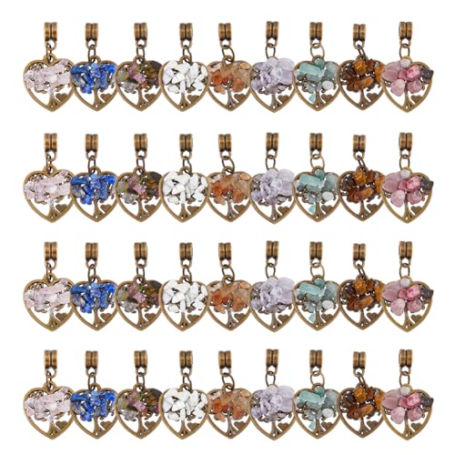 SUPERFINDINGS 36Pcs Tree of Life Pendant Charms Antique Bronze Gemstone Charm Alloy Large Hole Pendants Crystal Quartz Chakra Pendants Heart Charm for Jewelry Making Necklace Earrings Bracelet DIY
