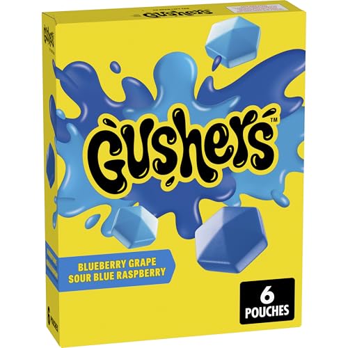 Gushers Fruit Flavored Snacks, Blueberry Grape, Sour Blue Raspberry, 6 Pouches, 4.8 oz