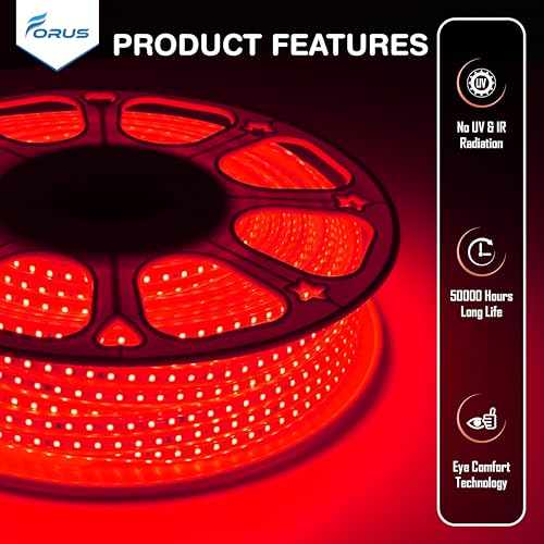 Image of Forus LED Rope Light 35 Meter 6 Month Warranty, Outdoor Waterproof Decorative Cove Lights for Ceiling, Balcony, Home Decor, Interior Decoration, Flexible Profile Light for Diwali, Christmas -Red