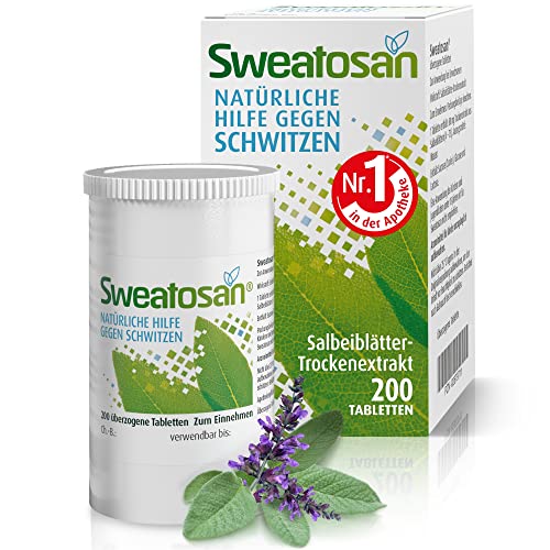 Sweatosan I 200 St. I Natürliche Hilfe gegen Schwitzen I Pflanzliches Arzneimittel mit Salbeiblätterextrakt | Nr. 1 in der Apotheke I Naturkraft Salbei| in Deutschland hergestellt
