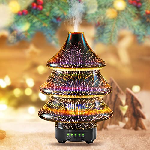 Aromatherapy Essential Oil Diffuser 90 ML ,Christmas-tree-shaped Aromatherapy Humidifier, Ultrasonic Cool Mist Aroma Diffuser, Whisper Quiet Humidifier and 7 Colors for Home Office ( 3D Firework)