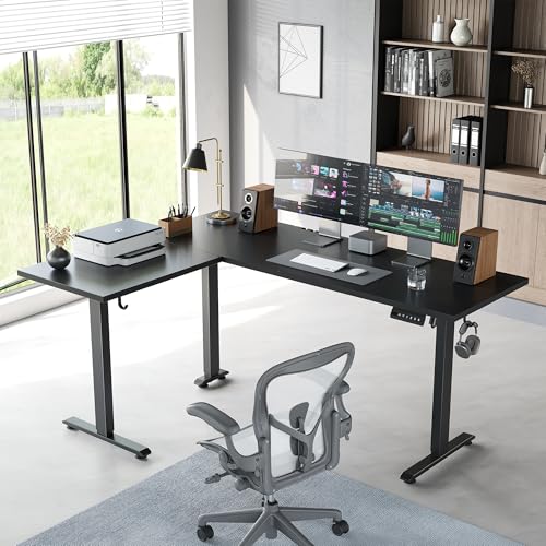 Image of Agilestic L Shaped Standing Desk 63 inch Adjustable Height, Electric Corner Standing Desk, Sit Stand Computer Table with Splice Board, Black