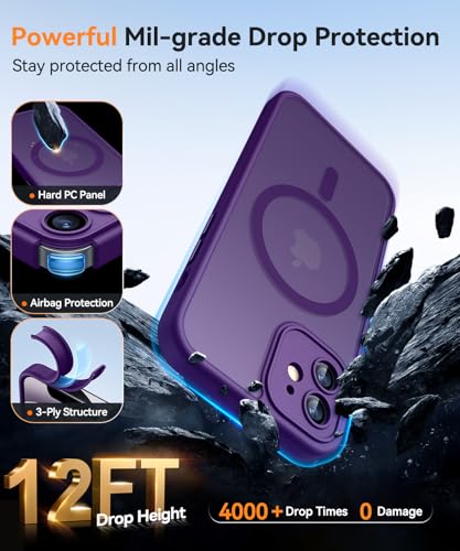 Image of CANSHN Magnetic for iPhone 12 Mini Case, Upgraded [Full Camera Protection] [Compatible with Magsafe] [Translucent Matte] Shockproof Protective Phone Case for iPhone 12 Mini 5.4 inch - Deep Purple
