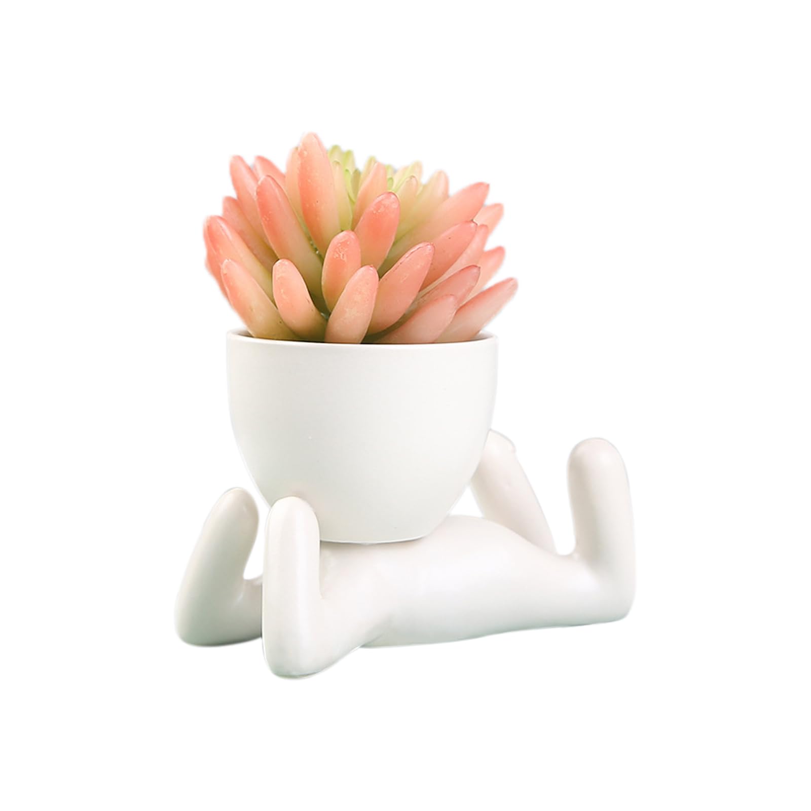 Pianta Vaso In Ceramica Umanoide - Fioriera Bonsai Simpatica, Bianca, Decorazione Originale