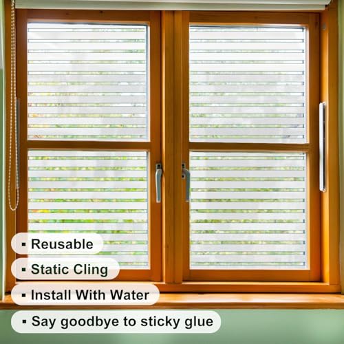 Image of WOO Home Frosted Glass Window Film & Stickers (24 X 240 Inchs) Privacy Window Cover for Home & Office - Easy Apply, UV Protection, Removable Decorative Film (Frosted Striped 2 X 20 SQFT)