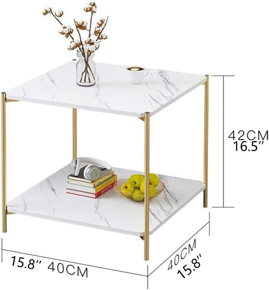 Table basse double couche avec plateau texture marbre et rangement - 4