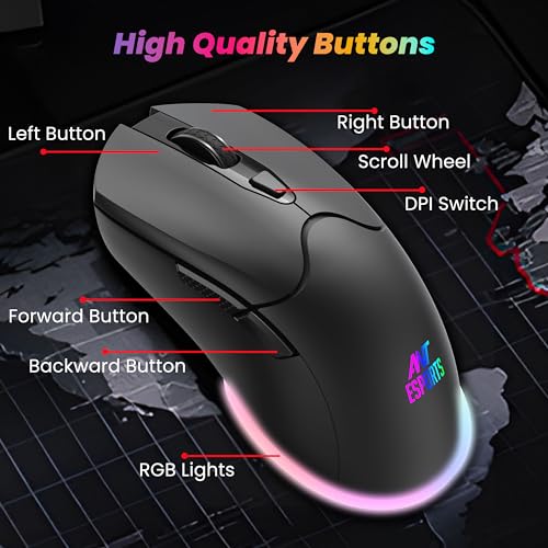 Image of Ant Esports KM500 Pro Wireless Gaming Keyboard and Mouse Combo, LED Backlit Rechargeable 2000mAh Battery, Mechanical Feel Anti-ghosting Keyboard + 6D 3200DPI Mice for PC Gamer (Black)