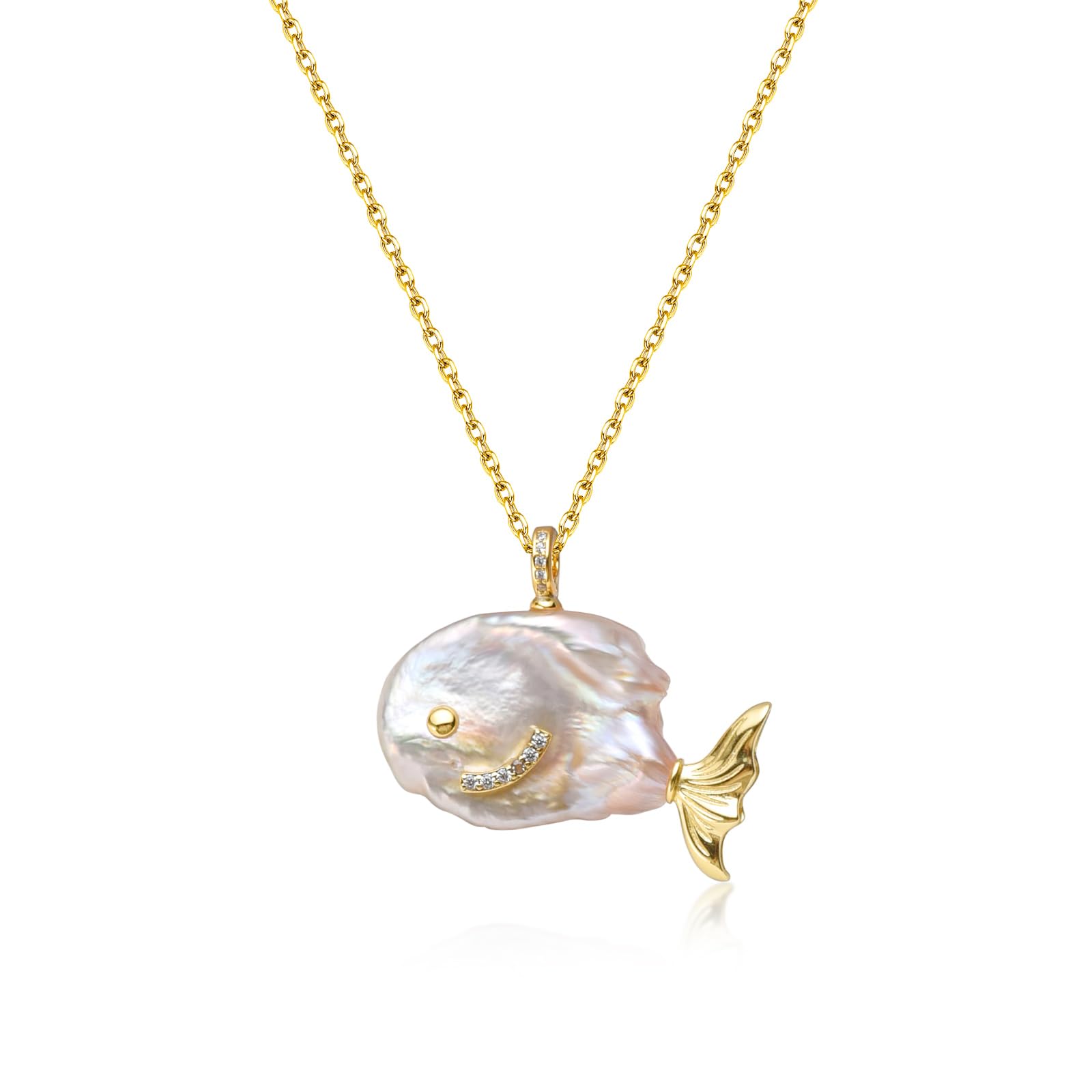 Collier avec pendentif en perles d'eau douce de poisson baroque plaqué or 18 carats, perles de 14 à 20 mm, rallonge de 45,7 cm + 6,3 cm, bijoux en perles pour femmes et filles