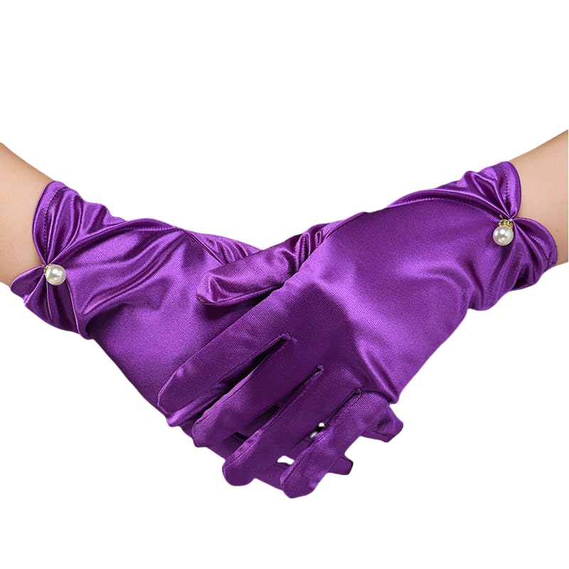 Women's Short Gloves for Wedding Full Finger Bridal Party Evening Gloves Satin