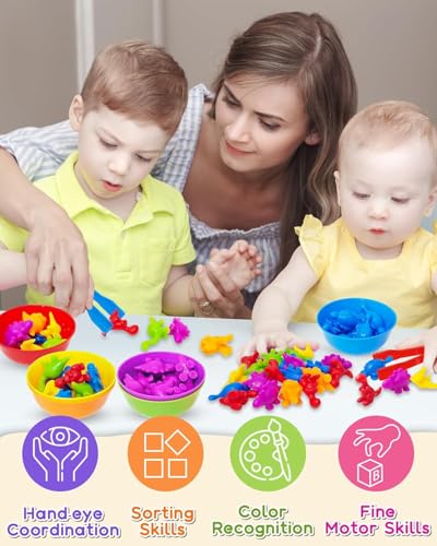 Image of BeFunky Counting Toys Matching Game with Sorting Bowls, Color Classification and Sensory Montessori Educational Learning Toys Set Gift for Toddlers Preschool Aged 3+ Years Old Boys Girls (Dinosaur)