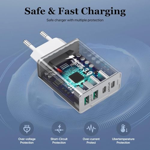 40W Multi-Oplader Met USB-C en USB-A Poorten, Dual-Port Muurlader PD+QC Compatibel Met iPhone 14/13/12/Pro Max/XS/XR/Samsung/Tablet - Afbeelding 6