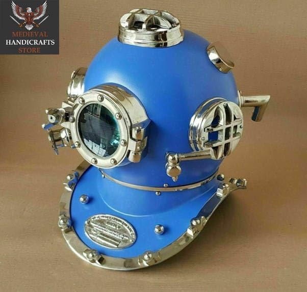 Medieval HANDICRAFTS Store Full Size Blue U.S Navy Divers Diving Helmet Mark V Deep sea Scuba Home Decor Gift
