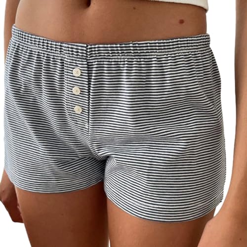 Image of Womens Y2K Pajama Shorts Low Waist Striped Floral Lounge Boxers Pj Bottoms Comfy Sleep Shorts