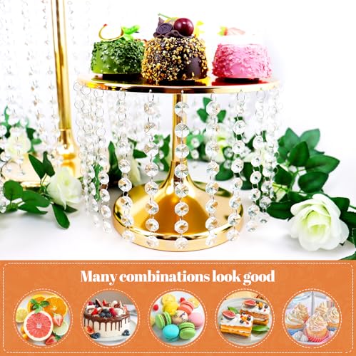 6 Pcs Gold Cake Stand Set with Crystal Pendant for Wedding, Elegant Pedestal Cake Stands for Dessert Table Display, Metal Cupcake Stand Includes Protective Film - Image 5