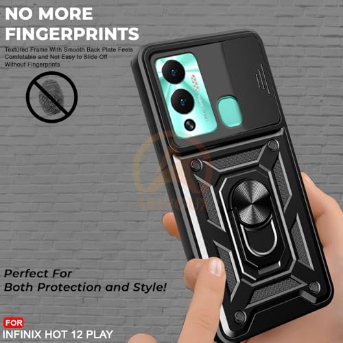 Image of Armor Bumper Back Cover Case for Infinix Hot 12 Play /Hot 20 Play Rotating Camera Cover, Ring Holder & Kickstand | Heavy Duty & 360 Degree Protection Back Cover (Black)