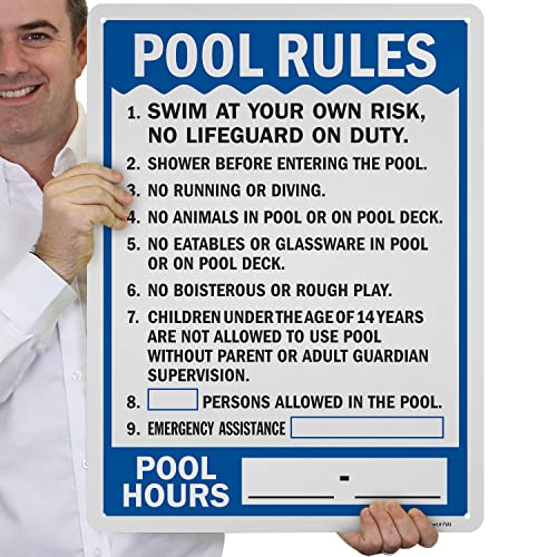 Señal metálica de reglas para piscina 24x18 pulg miniatura 2