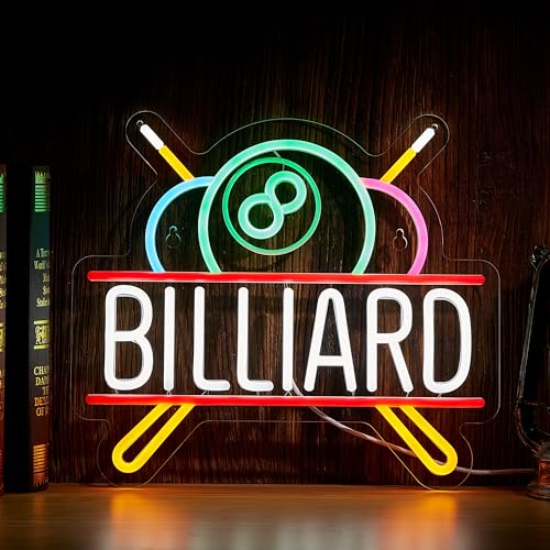 Billiards Neon Sign for Wall Decor Pool Room LED Light for Pub Bar Billiard Game Room USB Powered Dimmable