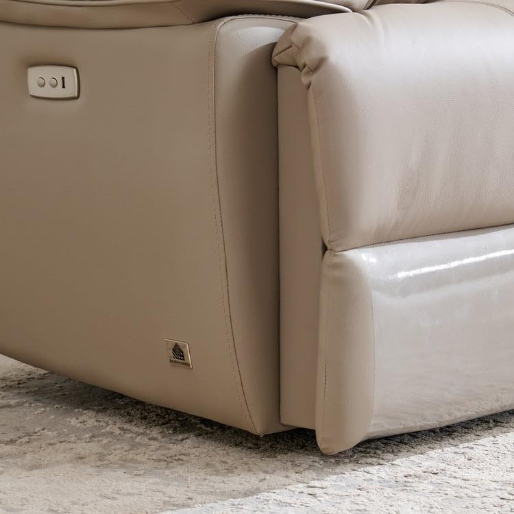 Image of Home Centre | Torino Half Leather 3-Seater Electric Recliner Set | Recliner Sofa for Living Room | Solid Wood | Grey | 2 Year Warranty