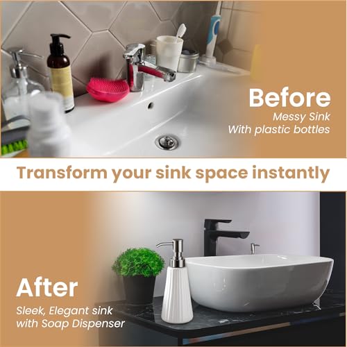 Image of AD Tech Solution Ceramic Liquid Soap Dispenser with Rust Free Pump|Handwash Shampoo Dispenser for Bathroom| Handwash Bottle for Kitchen|Soap Bath Dispenser for Bathroom. (White, 250ML)