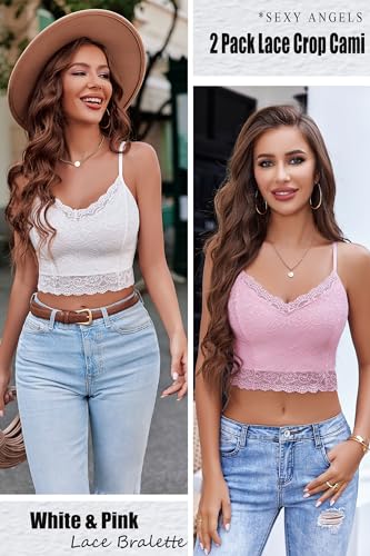 Image of Avidlove Lace Bralette for Women Spaghetti Strap Tank Top V Neck Slim Basic Camisoles,Pack of 2