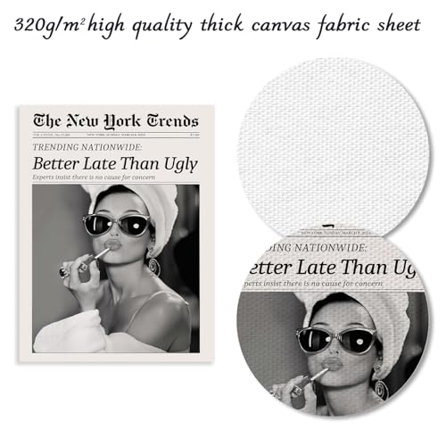 Dazzlewall New York Trends Wandbilder, Schwarz Weiß Zeitung Better Late Than Ugly Funky Feminist Leinwand Bilder für Wohnzimmer Schlafzimmer Deko 30×40 cm Ungerahmt