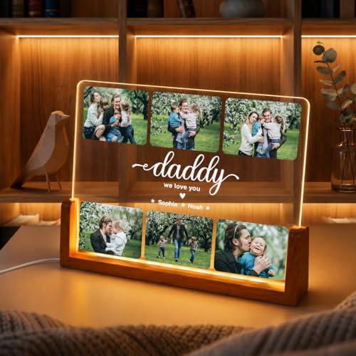 Image of Personalized Father's Day LED Lamp, Custom Dad Photo Collage Acrylic Night Light (Design 3)