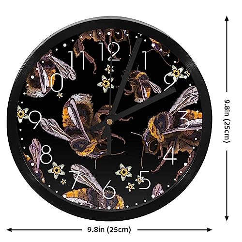 Horloge murale silencieuse quartz pile décor fleur noir - 5