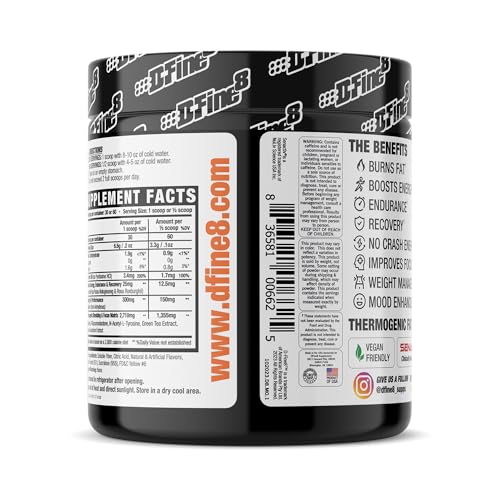 Image of Thermogenic Pre-Workout Energy Powder & Shredding Supplement, Boost Energy Mood & Focus, Sugar Free, Contains Senactiv, Endurance, 300mg Caffeine, N-Acetyl-L-Tyrosine (Mango Orange)
