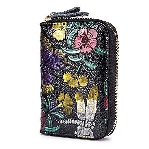 Womens Walllet RFID Blocking Leather Credit Card Wallet Flower Retro Coin Purse Zipper Pockets Card Case Holder2