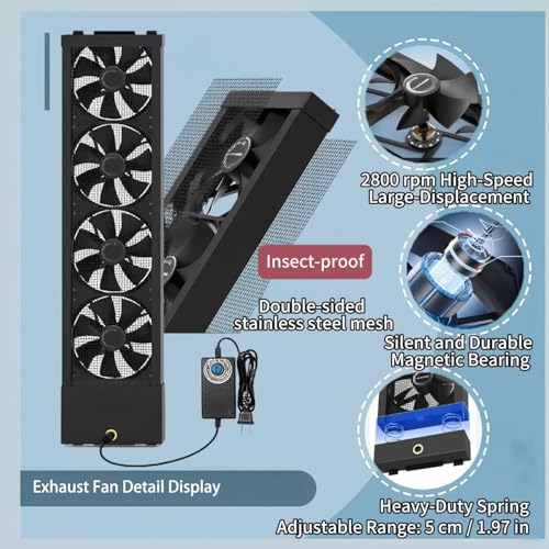 Image of 35.5-37.5 Inch Vertical Window Fan For Sliding Windows Mute Stepless Speed Control (0-2800 Rpm) Window Exhaust Fan Waterproof Vertical Window Fan With Living Rooms Bedroom Attics Garages