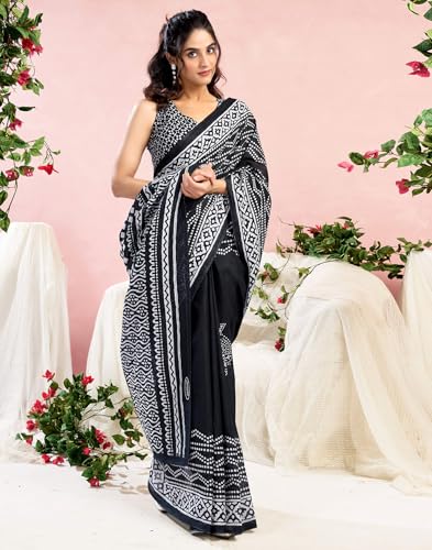 Image of SIRIL Women's Printed Cotton Saree with Unstitched Blouse Piece