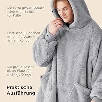 BEDSURE Hoodie Decke mit Ärmeln Geschenke Grau - 107x90cm | Weiche, warme Kuscheldecke mit Ärmeln, tragbar mit Taschen, ideal für Couch & Winter. Geschenke für Frauen & Männer – Ansicht 6