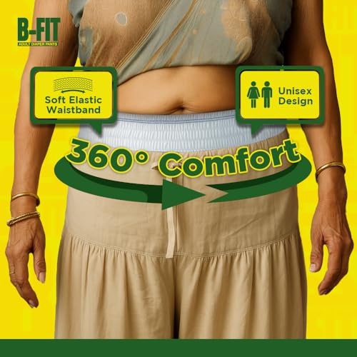 Image of B-Fit Regular Adult Diaper L Size Pants | 10 Count (Large) | Waist 30-56 inch | Unisex | Leakproof | Even Absorption | Long Protection hours | Brief-Like Fit & Soft Elastic Waist