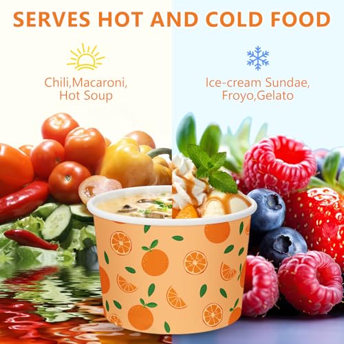 Image of Funnymoom 50 Pack Orange Ice Cream Cups 9 oz Orange Disposable Dessert Bowls Little Cutie Paper Soup Bowls Snack Cups for Hot or Cold Food for Summer Fruit theme Baby Shower Wedding Birthday Party