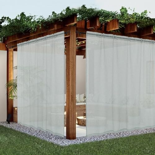 youleyar Durchsichtige Outdoor-Vorhänge, Terrasse, wasserdicht, 2 Paneele, Leinenoptik, Stangentasche, Innenbereich, Voile, Wohnzimmer Schlafzimmer Veranda Pergola Cabana Pavillon, 254 x 213 cm, Grau