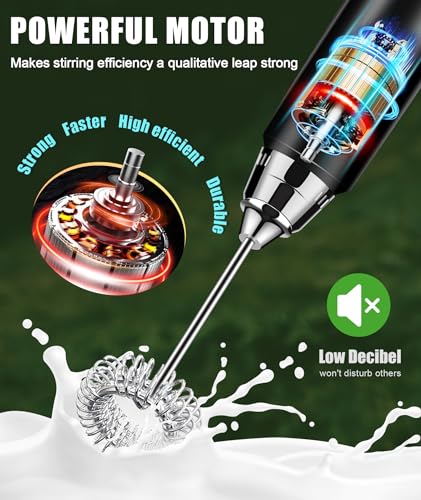 Image of YUSWKO Rechargeable Milk Frother Handheld Frother Wand Drink Mixer for Coffee, Electric Whisk 3 Speed Adjustable, Coffee Foamer Maker with 3 Stainless Whisks Ideal Stirrers for Travel - Pink
