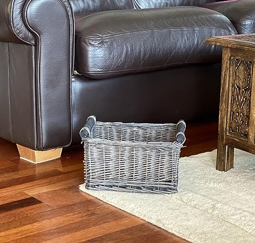 Image of Topfurnishing Kitchen Log Wicker Storage Basket With Handles Xmas Empty Hamper Basket [Grey,Small 31 x 25 x 16 cm]