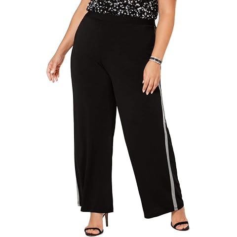 NY Collection Womens Plus Contrast Trim Metallic Straight Leg Pants Black 3XP