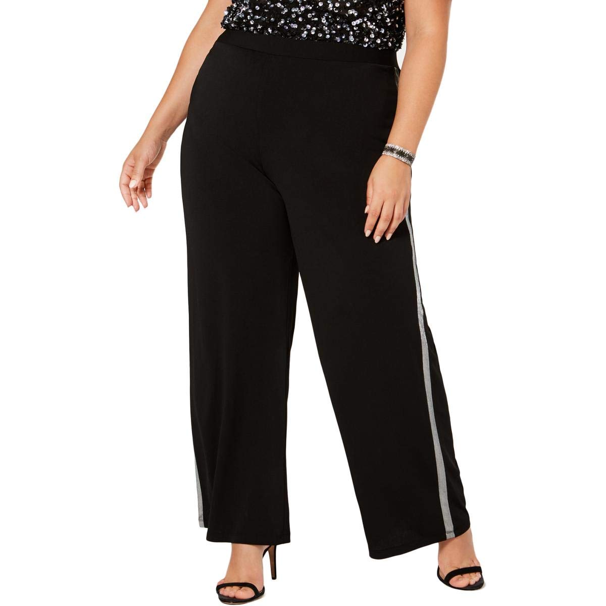 NY Collection Womens Plus Contrast Trim Metallic Straight Leg Pants Black 3XP