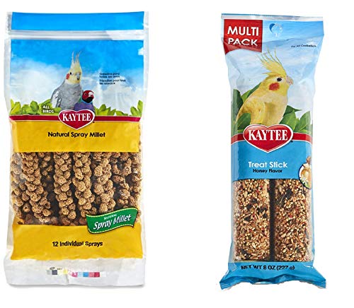 Kaytee Spray Millet and Forti-Diet Pro Health Honey Bird Treat Sticks For Cockatiels