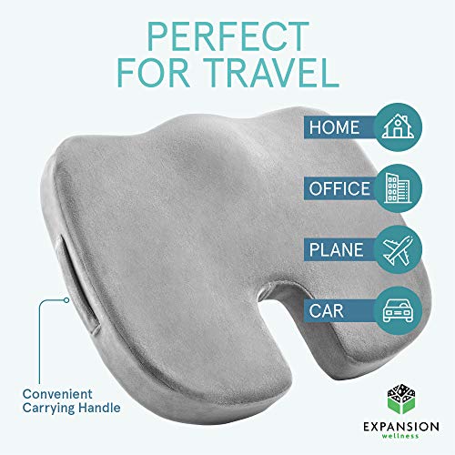 2 Pack Comfort Seat Cushion – Memory Foam Tailbone Pillow Pad for Sitting, Office, Computer Desk Chair, Car, Travel – Contoured Posture Corrector for Sciatica, CoccyxBack Pain Relief (Black and Grey)