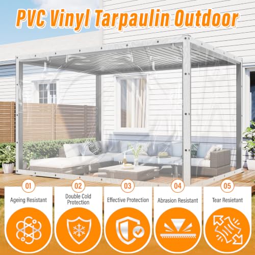 Image of 24 Mil Clear Tarps Waterproof,10x12 FT Clear Vinyl Tarp Heavy Duty PVC Tarp