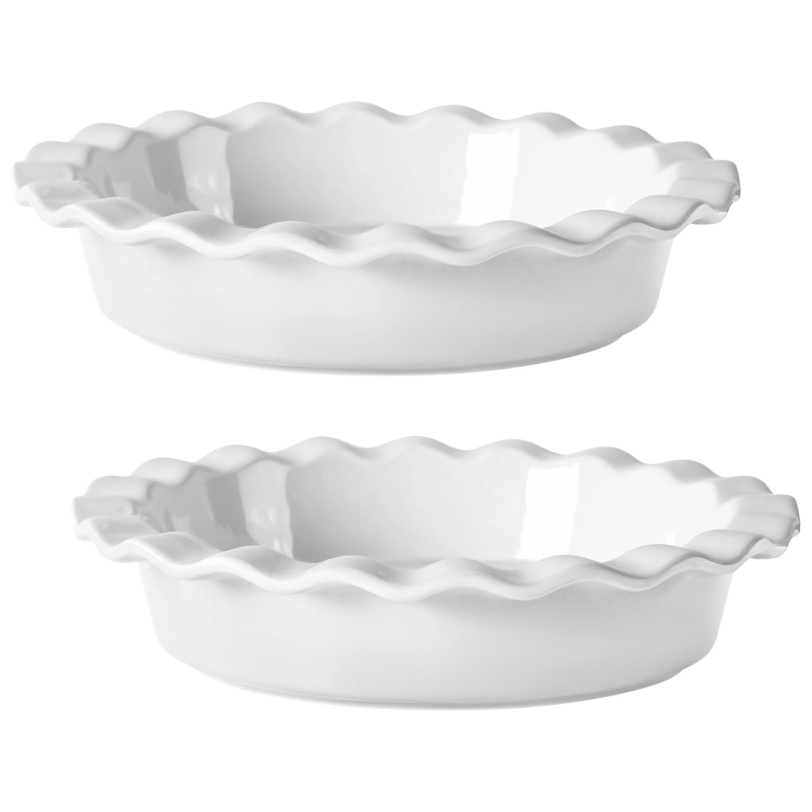 Lot de 2 moules à tarte en céramique, 25 cm, grand plat à quiche profond pour pâtisserie, design ondulé élégant, blanc